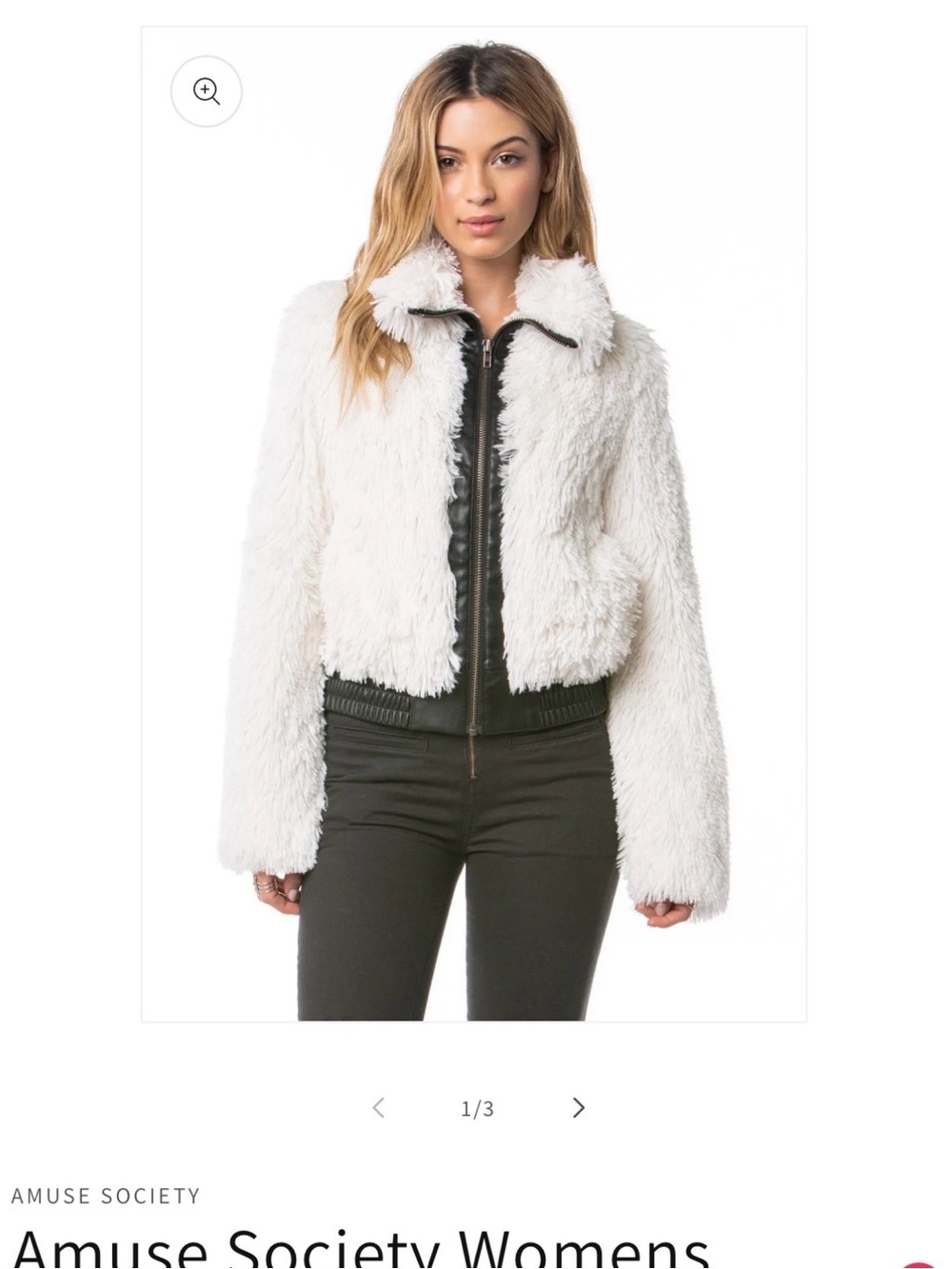 Amuse Society Cream Faux Fur Zip Bomber Jacket